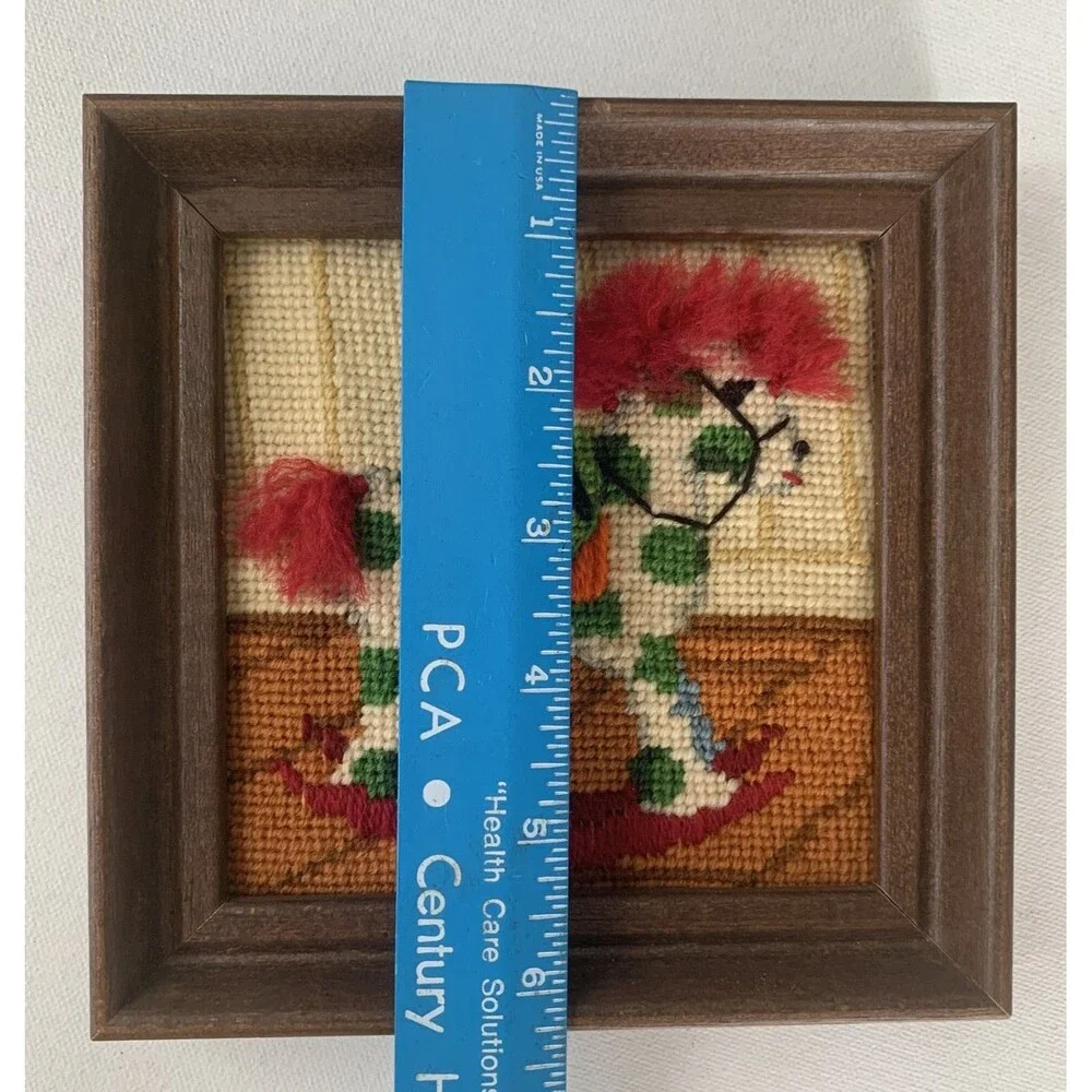 Vintage  Framed Needlepoint Rocking Horse Baby Decor Nursery Child 6.25” X 6.25”